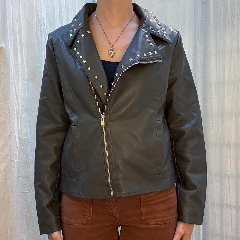 White Mark Gray Studded Faux Leather‎ Jacket New With Tags Medium Punk Biker